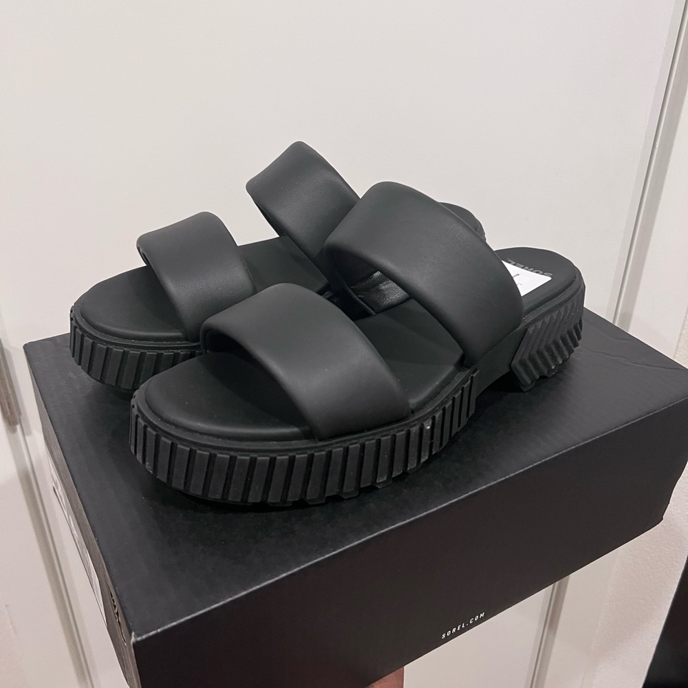 Sorel Black Slide Sandals